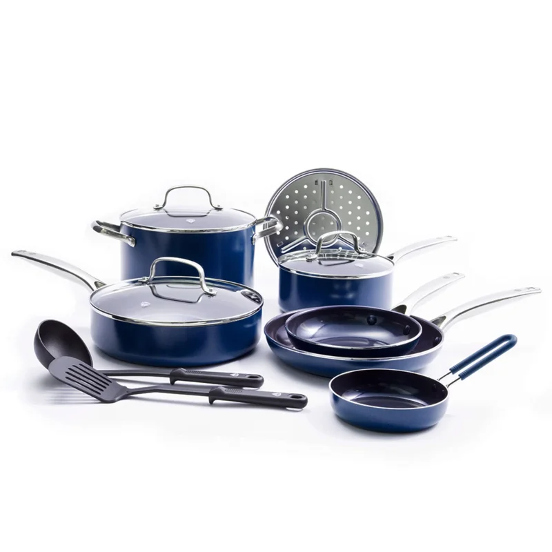 

Blue Diamond 12-Piece Toxin-Free Ceramic Nonstick Pots and Pans Cookware Set, Dishwasher Safe stainless steel cookware set