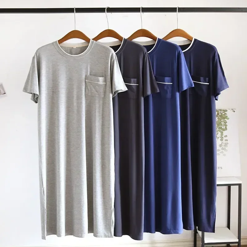 

Thin Bath Nightdress Men's Sleeve Short Home Men Spring for Dress Nightwear One-piece Modal Nightgown Summer Sleep Mid-length