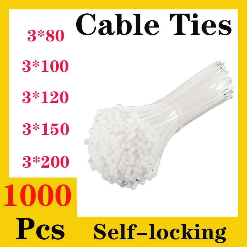 1000Pcs Self-locking Wire Plastic Nylon Cable Tie Fastening Ring 3x80/100/120/150/200 Zip Wraps Strap Nylon Cable Tie White
1000Pcs Self-locking Wire Plastic Nylon Cable Tie Fastening Ring 3x80/100/120/150/200 Zip Wraps Strap Nylon Cable Tie White