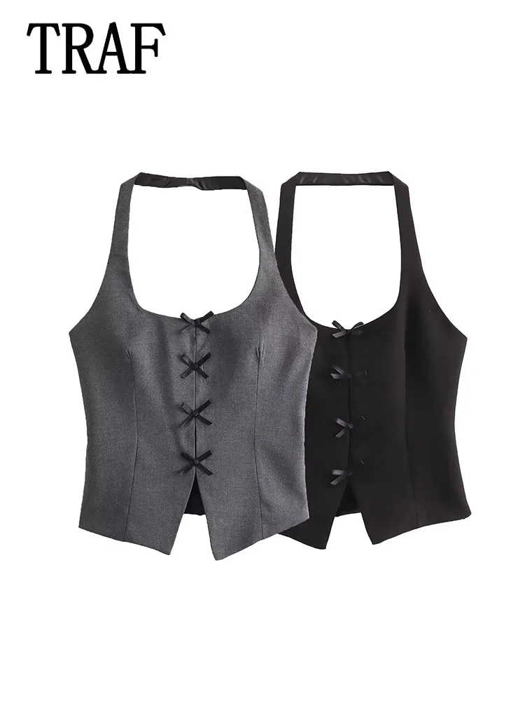 

TRAF Women Vest Tops 2024 New Fashion New Bow Embellishments Casual Wear Top Woman Female Top
