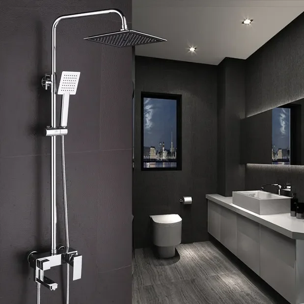 

Vidric смеситель для душа, хромированный латунный настенный квадратный большой набор для душа «тропический душ», смеситель для ванной комнаты с регулируемой высотой, ручной смеситель для ванны