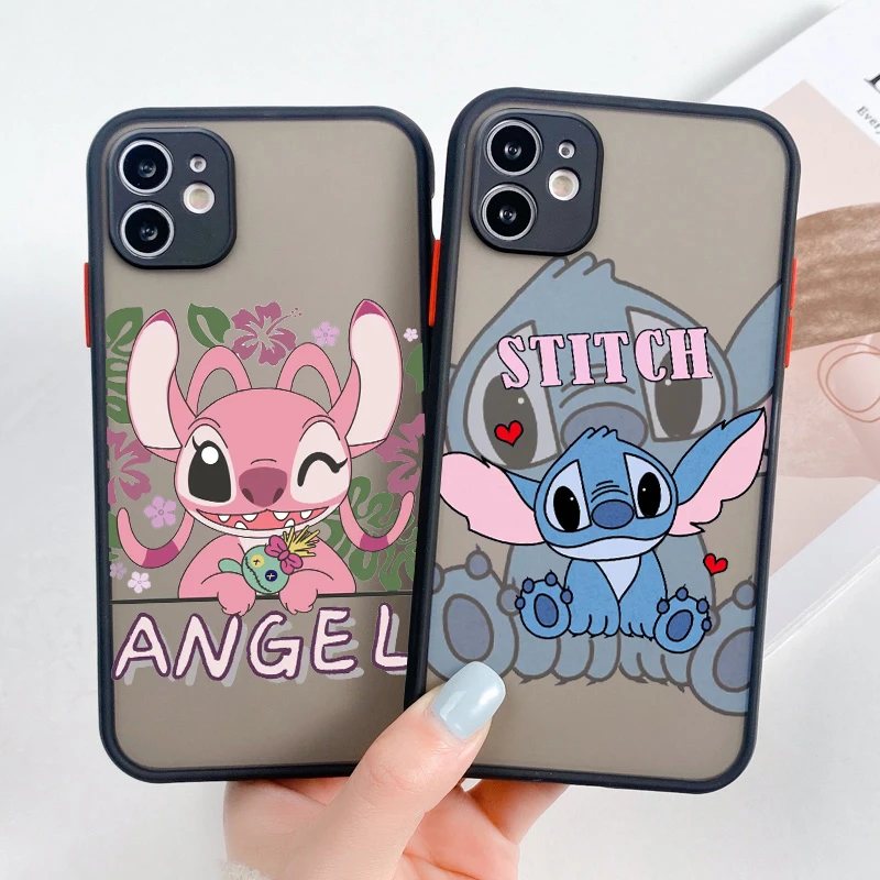 

Stitch Lilo Cartoon For Apple iPhone 15 14 13 12 11 Mini Pro Max 8 7 6S 6 XR X XS Plus Frosted Translucent Phone Case Fundas