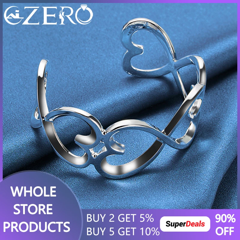 

ALIZERO 925 Sterling Silver Heart Bracelet For Woman Jewelry Opening Bangle Wedding Engagement Party Fashion Charm Accessories