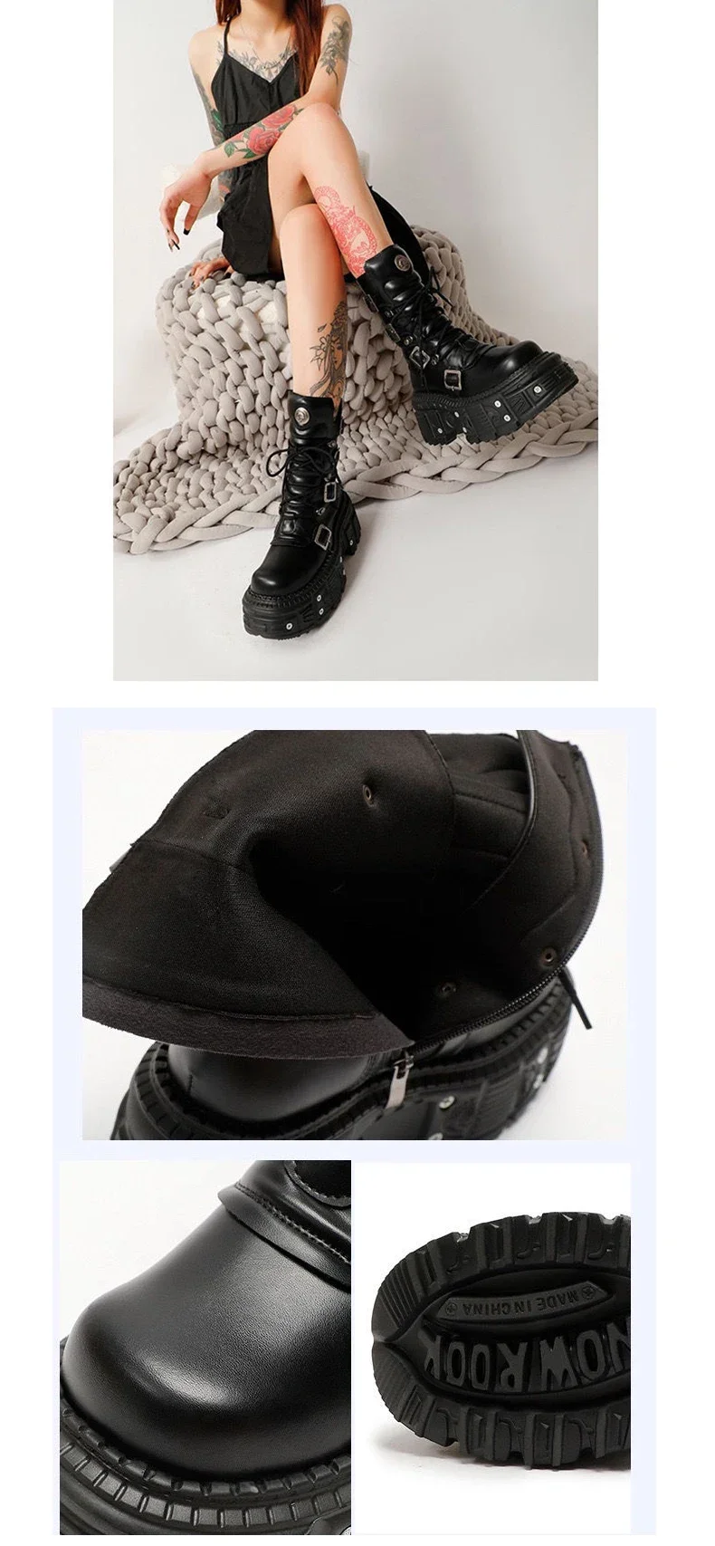 2024 New Punk Style Women Shoes Lace-up Platform Shoes Woman Rock Boots Metal Decor Thick Bottom Street Shot Knight 2024 New Punk Style Women Shoes Lace-up Platform Shoes Woman Rock Boots Metal Decor Thick Bottom Street Shot Knight