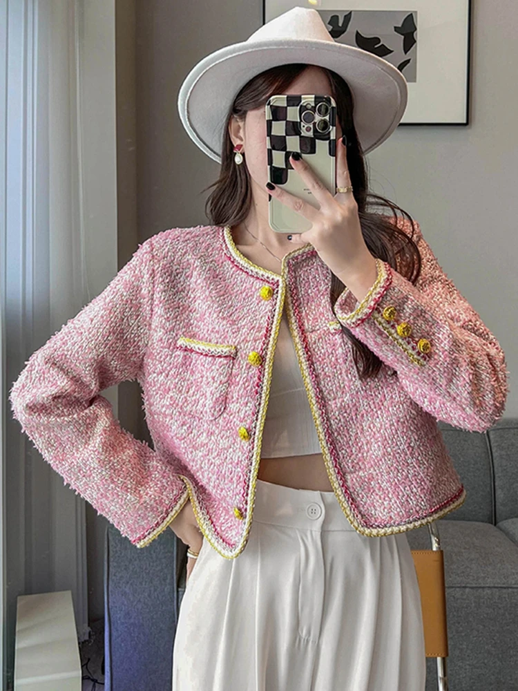 High Quality Pink Small Fragrance Tweed Jacket Coat Autumn Winter French Vintage Woolen Outwear Women Korean Sweet Short Coats
High Quality Pink Small Fragrance Tweed Jacket Coat Autumn Winter French Vintage Woolen Outwear Women Korean Sweet Short Coats