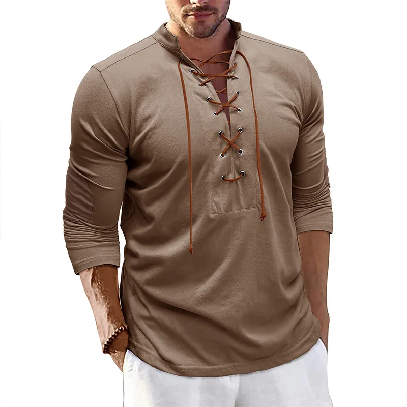 Europe Outdoor Sports Retro Mens Polyester Henley Shirts Lace Up Casual Long-Sleeved Beach Hippie Drawstring Closure Tee
Europe Outdoor Sports Retro Mens Polyester Henley Shirts Lace Up Casual Long-Sleeved Beach Hippie Drawstring Closure Tee