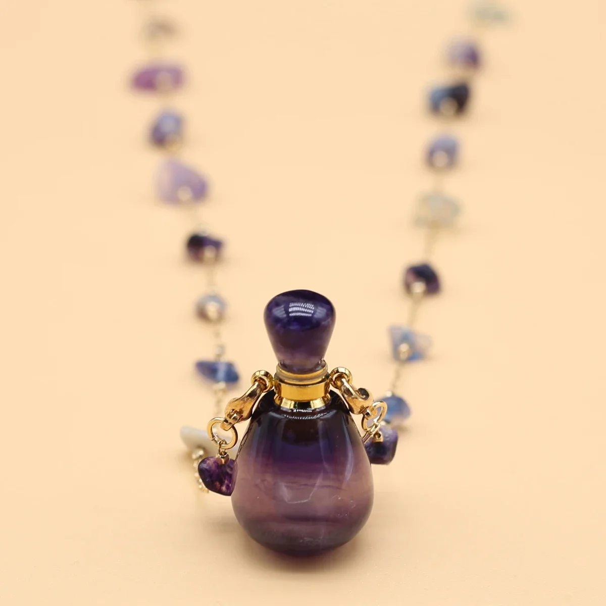 Bouteille de sexuellement en Fluorite Naturelle Carrée, 1 Pièce, Diffuseur d'Huile Essentielle, Collier à Breloques pour Femme 4