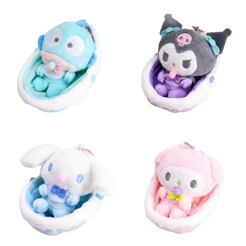 

Hot New Cartoon Sanro Hellokitty Cute Cradle Plush Kuromi Cinnamoroll Pacifier Melody Pochacco Doll Pendant Keychain Gifts