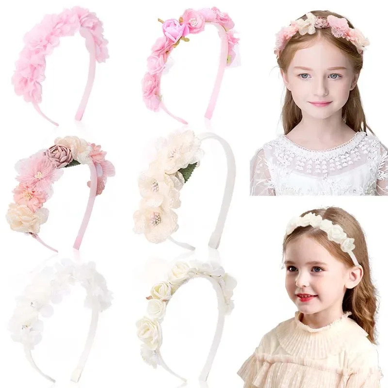 

New Silk Flower Headbands For Kids Girls Cute Bridal Hairband Floral Hair Hoop Festival Headdwear Fashion Party Hair Accessories