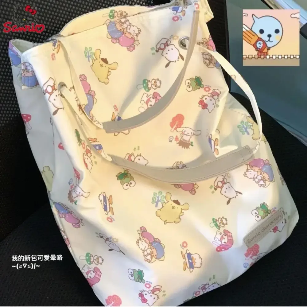 

Kawaii Sanrios сумка Hello Kittys Cinnamoroll Kuromi мультфильм милые девушки Печать тоут большой емкости сумка на плечо сумка для хранения подарок