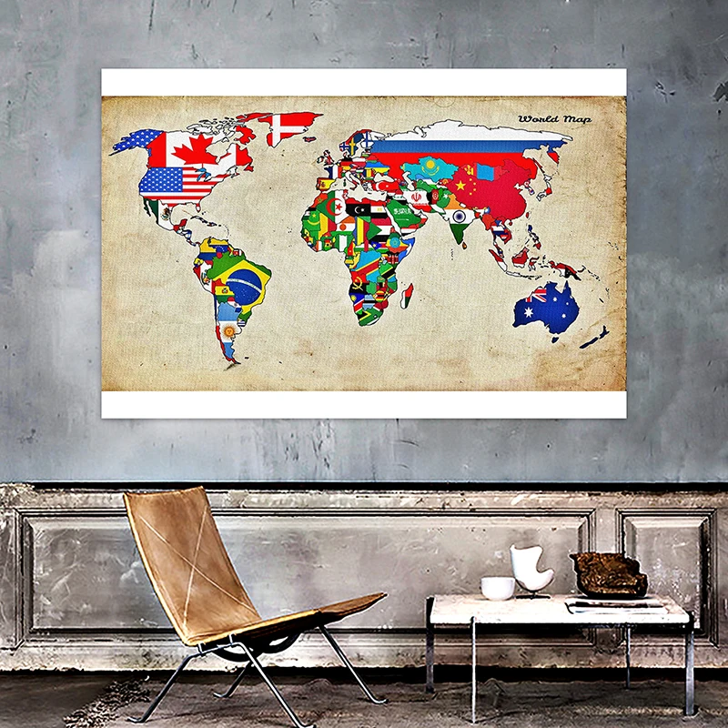 

Нетканая карта мира «сделай сам» размером 150x225 см с изображением флагов страны для украшения стен