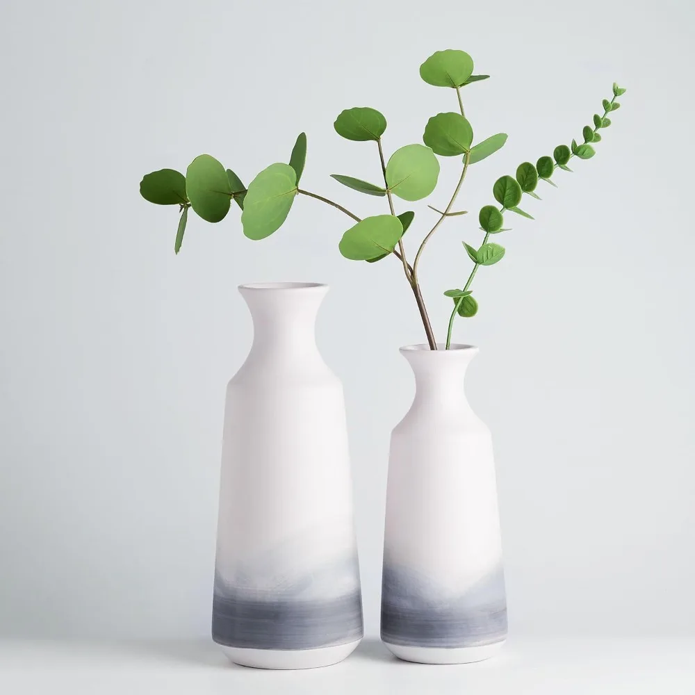 

White and Gray Vases Set of 2, Decorative Vases for Home Decor Ideal Gift for Valentines Day Decor, Ceramic Vase