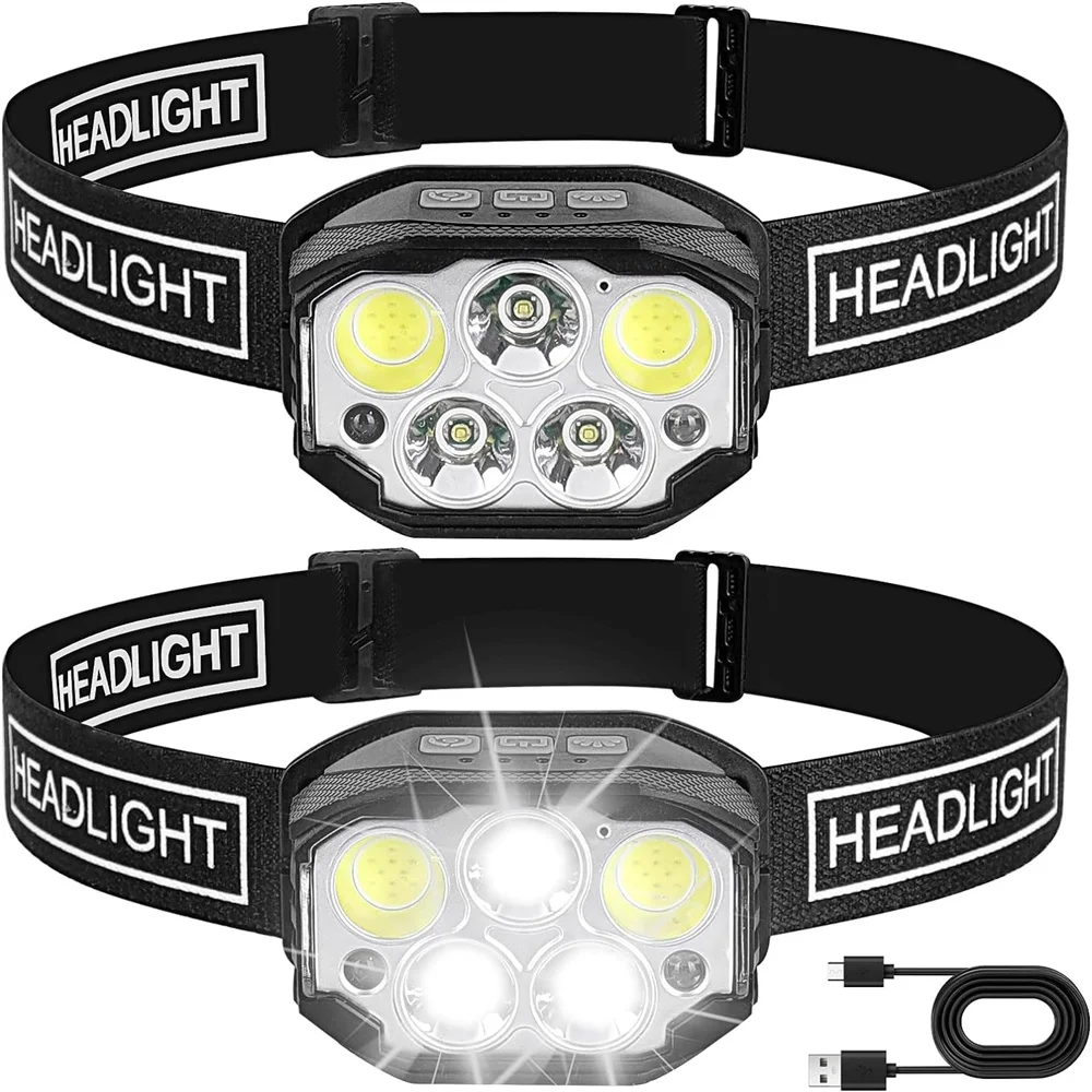 

1200 Lumen Head Lamp Motion Sensor Headlamp Rechargeable LED Headlight Red Light 6 Modes Waterproof Lightweight Head Flashlight