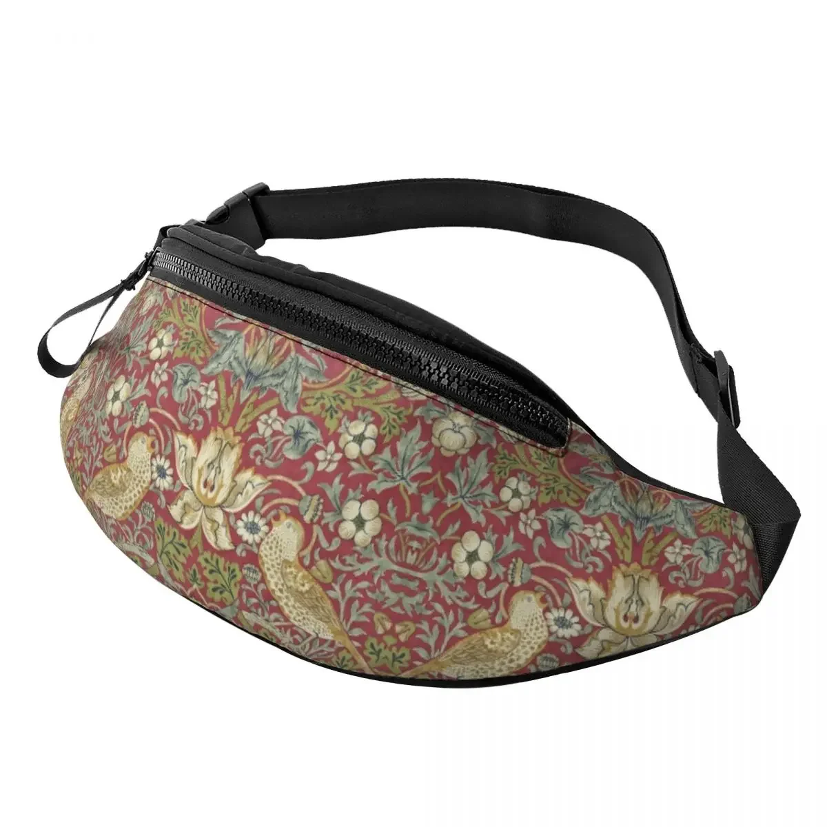 

William Morris Strawberry Thief Fanny Pack for Women Men Floral Textile Pattern Crossbody Waist Bag Camping Phone Money Pouch