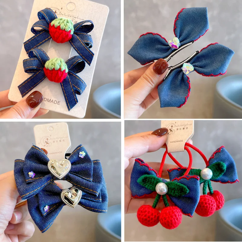 2PCS Denim Fabric Strawberry Bow Kids Hairpins Children Headwear Baby Lovely Hair Clips Girl Hair Accessories Elastic Hair Bands
2PCS Denim Fabric Strawberry Bow Kids Hairpins Children Headwear Baby Lovely Hair Clips Girl Hair Accessories Elastic Hair Bands
