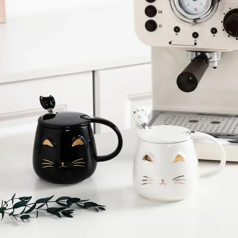 

LMHBJY креативная рельефная кружка с кошкой для девочек, милая и красивая керамическая чашка для воды с крышкой, ложкой, кофейная чашка, чашка для пары
