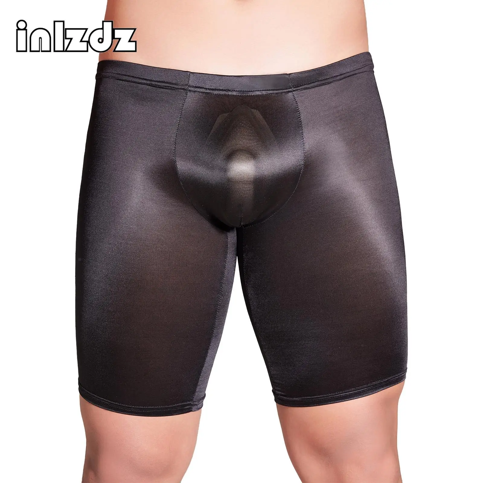 

Mens Swimwear Ultra-Thin Glossy Boxer Shorts Convex Pouch High Stretch Tights Lingerie Shorts Pants for Nightclub Bodybuilding