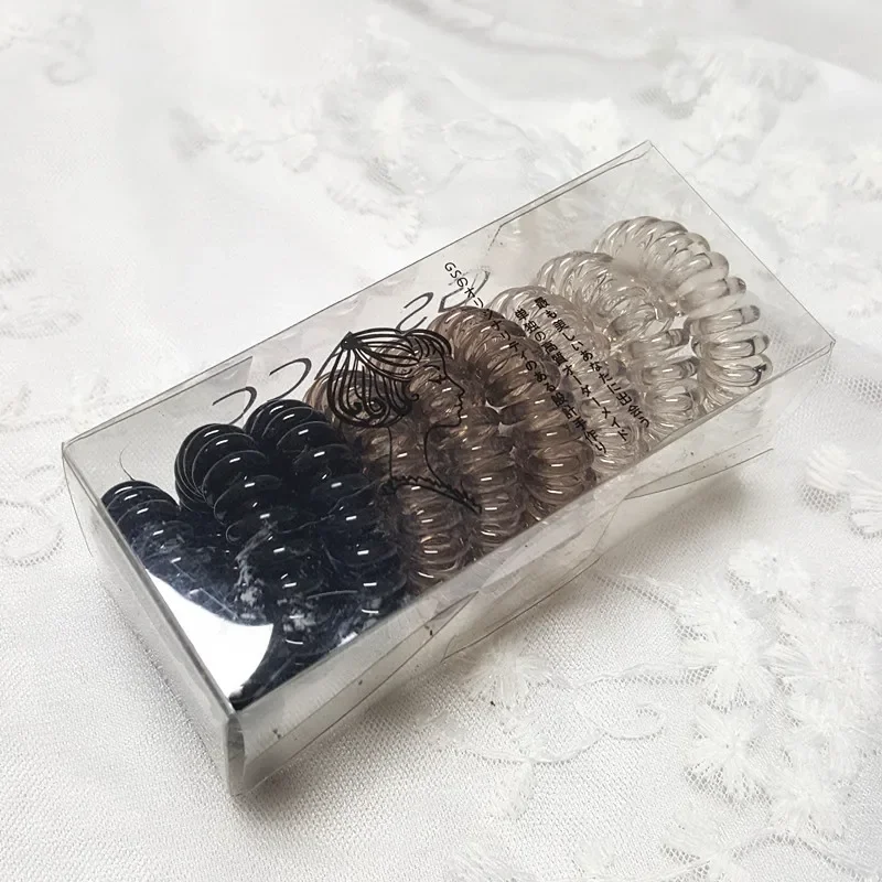 Bandes de cheveux élastiques en fil de téléphone, bandes de caoutchouc transparentes, attaches de cheveux en spirale, accessoires pour femmes, filles et enfants, 3 pièces, 4 pièces, 5 pièces, 9/10 pièces par boîte 5