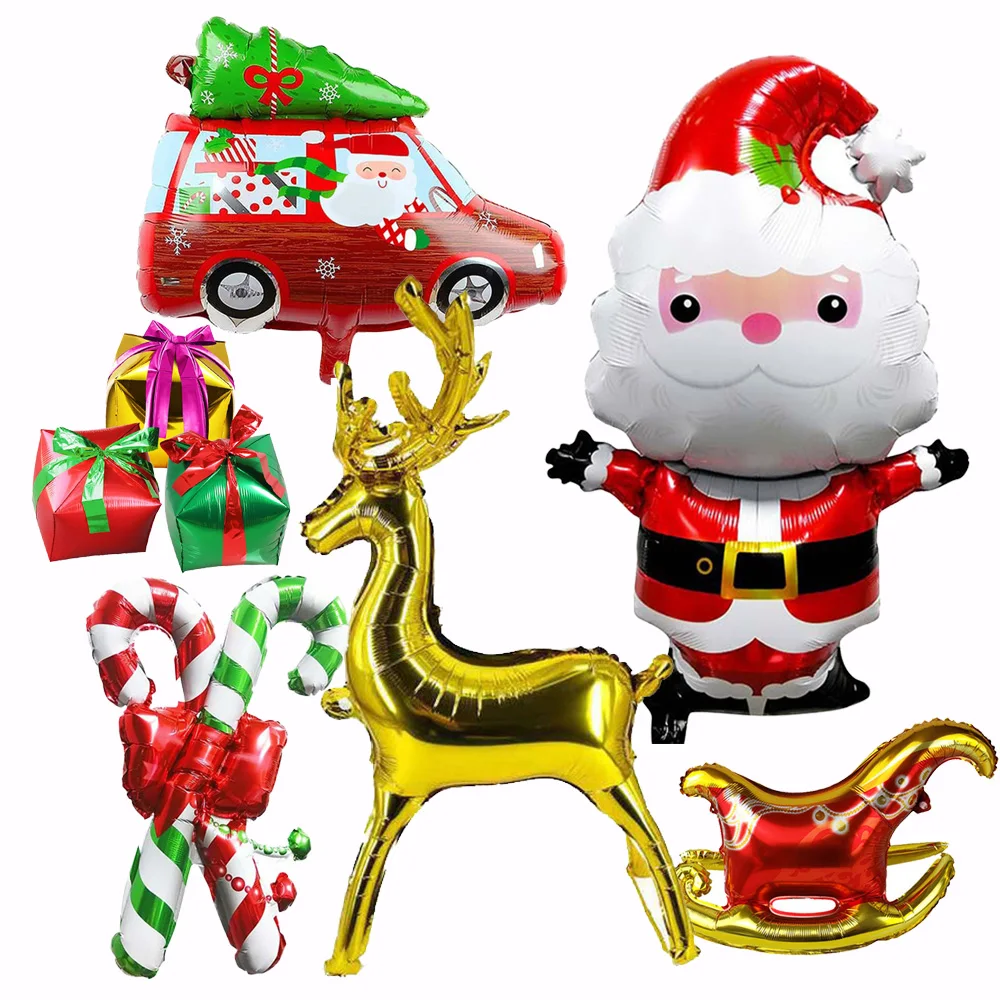 

3Pcs Christmas Decor Balloons Mylar Foil Balloon Set Santa Claus Elk Snowman Reindeer Candy Cane Tree Xmas Party Supplies