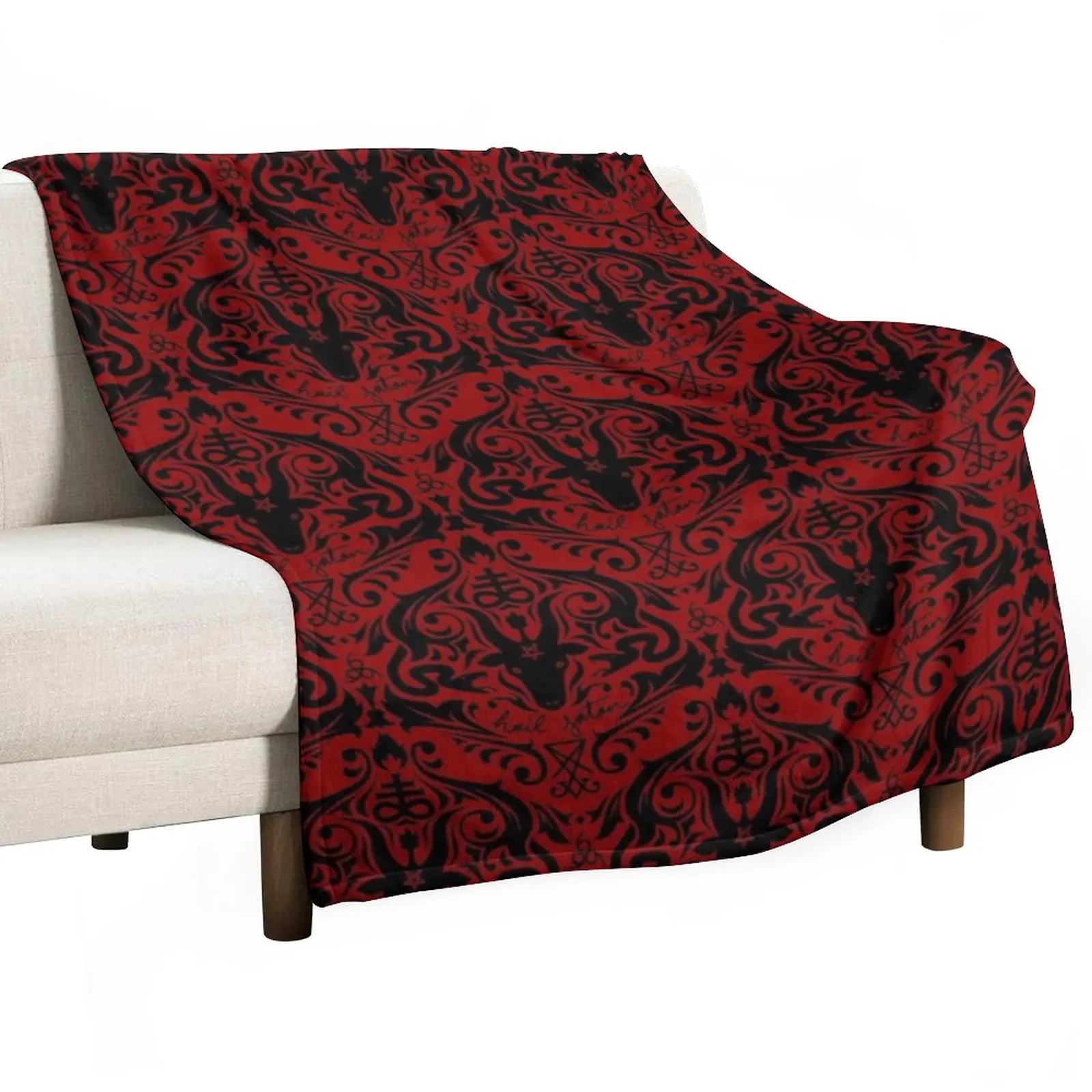 

Damask - Hail Satan (Black & Red default) Throw Blanket Camping Blanket Soft Blanket