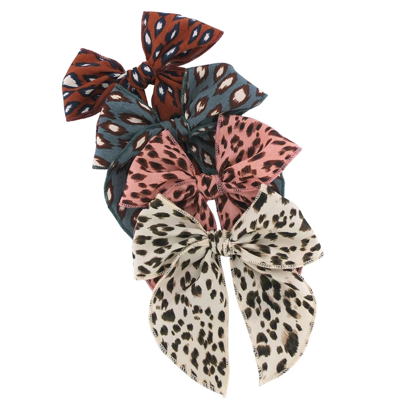 

36pc/lot 4.8" Fable Bows Hair Clips Leopard Print Baby Linen Cotton Hair Bow Hairpins Girls Hair Bow Kids Knotbow Barrettes Kids