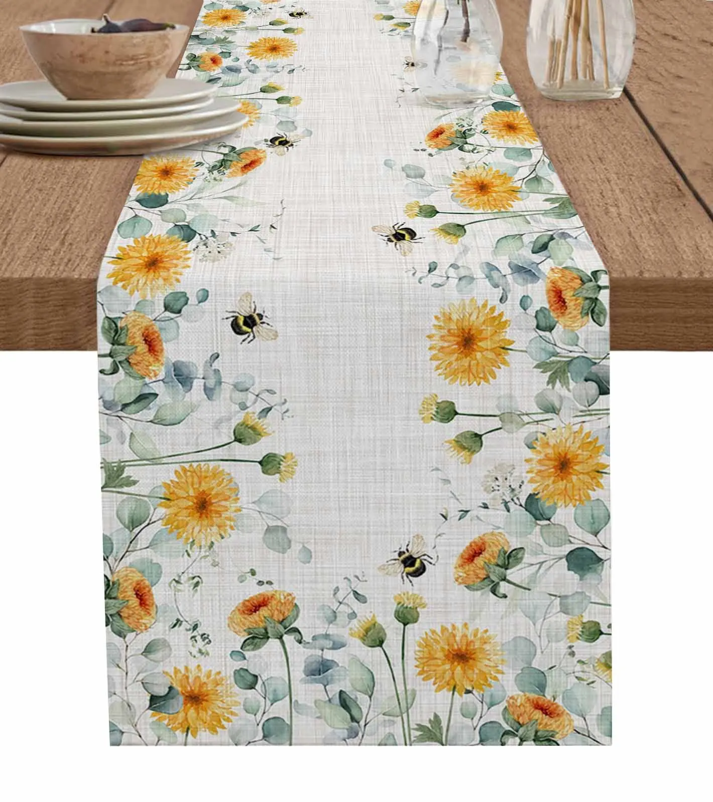 

Pastoral Eucalyptus Taraxacum Leaves Spring Table Runner for Dining Table Wedding Decor Tablecloth Home Party Decor Table Mats