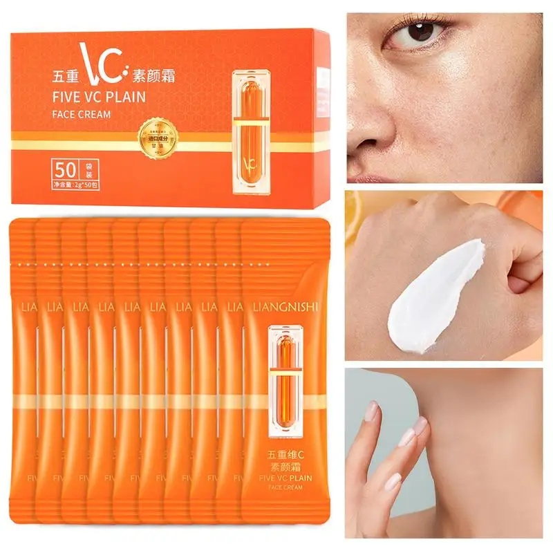 

50Pcs Vitamin C Face Cream Whitening VC Five Tone Up Moisturizer Anti Aging Pimple Wrinkle Spots Remover Brightening Essence