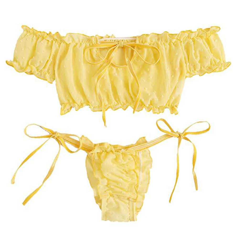 Women Sexy Lace Lingerie Set Pajamas Off Shoulder Bra Thongs Set Lace-up Underwear Breathable Sensual Nightwear Lightweight
Women Sexy Lace Lingerie Set Pajamas Off Shoulder Bra Thongs Set Lace-up Underwear Breathable Sensual Nightwear Lightweight
