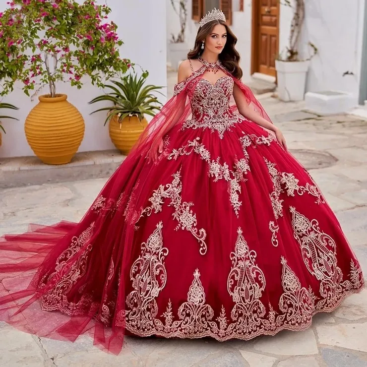 

Red Charro Quinceanera Dresses Ball Gown Sweetheart Tulle Appliques Beaded Puffy Mexican Sweet 16 Dresses 15 Anos