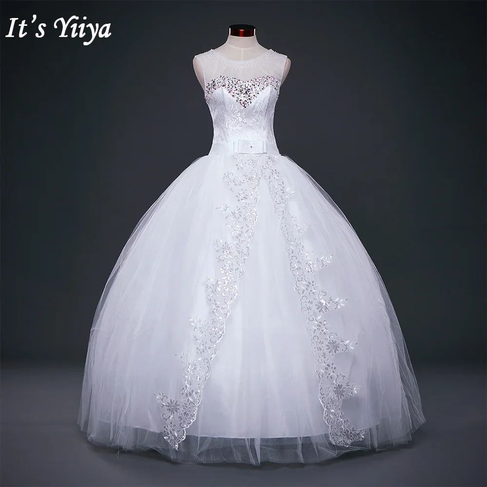 

Clearance Bridal white wedding dress o-neck princess Trailing Size 10 cheap romantic lace up bride Gown Vestidos De Novia Y617