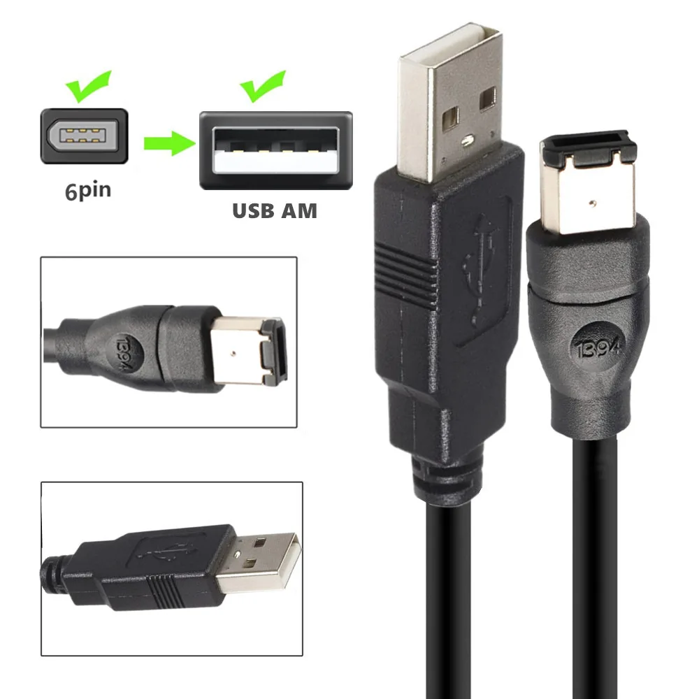 

Standard Copper Wire IEEE400 1394 Firewire USB AM To 6P Cable USB To 1394 Sound Card Connection