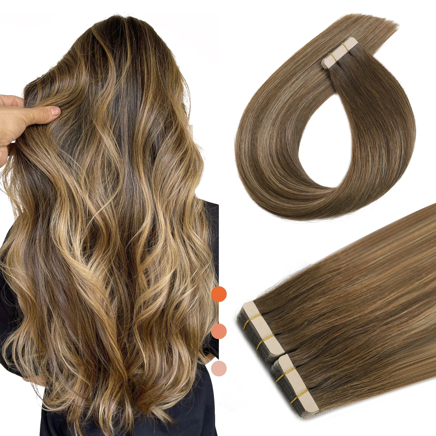 

XDhair Tape in Hair Extensions Human Hair 14"22" 50g 20pcs Balayage Chocolate Brown to Caramel Blonde Tape Hair Extensions