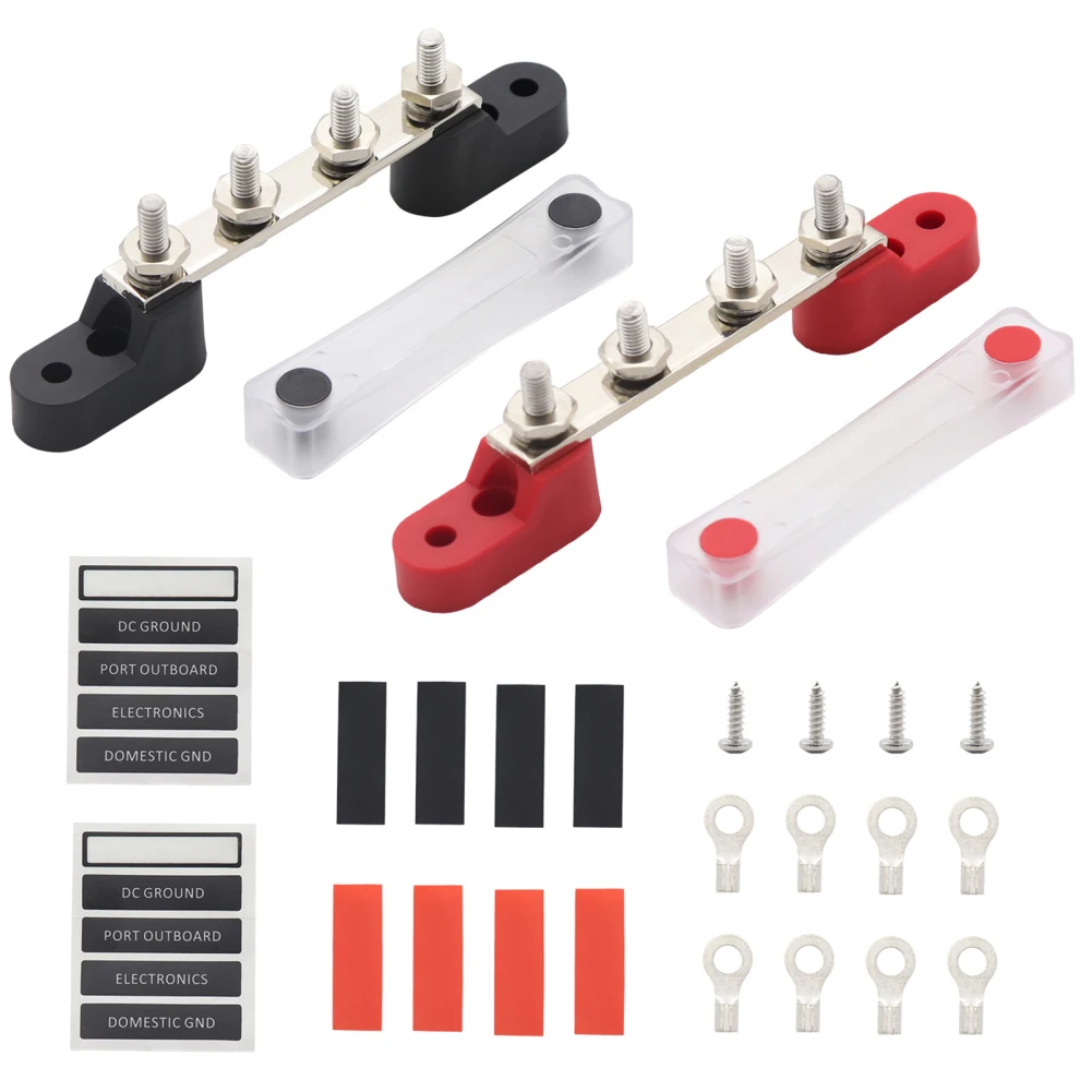

1 Pair Auto Terminal Block Bus Bar With Cover 8 Terminals 100A Power Distribution Block Bus Bar For Truck Boat Camper RV