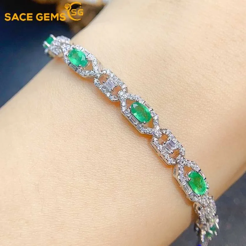 

SACE GEMS Новинка 925 пробы серебро 3*5 мм натуральный Изумрудный драгоценный камень браслеты для женщин помолвка коктейль Вечерние драгоценные ювелирные изделия