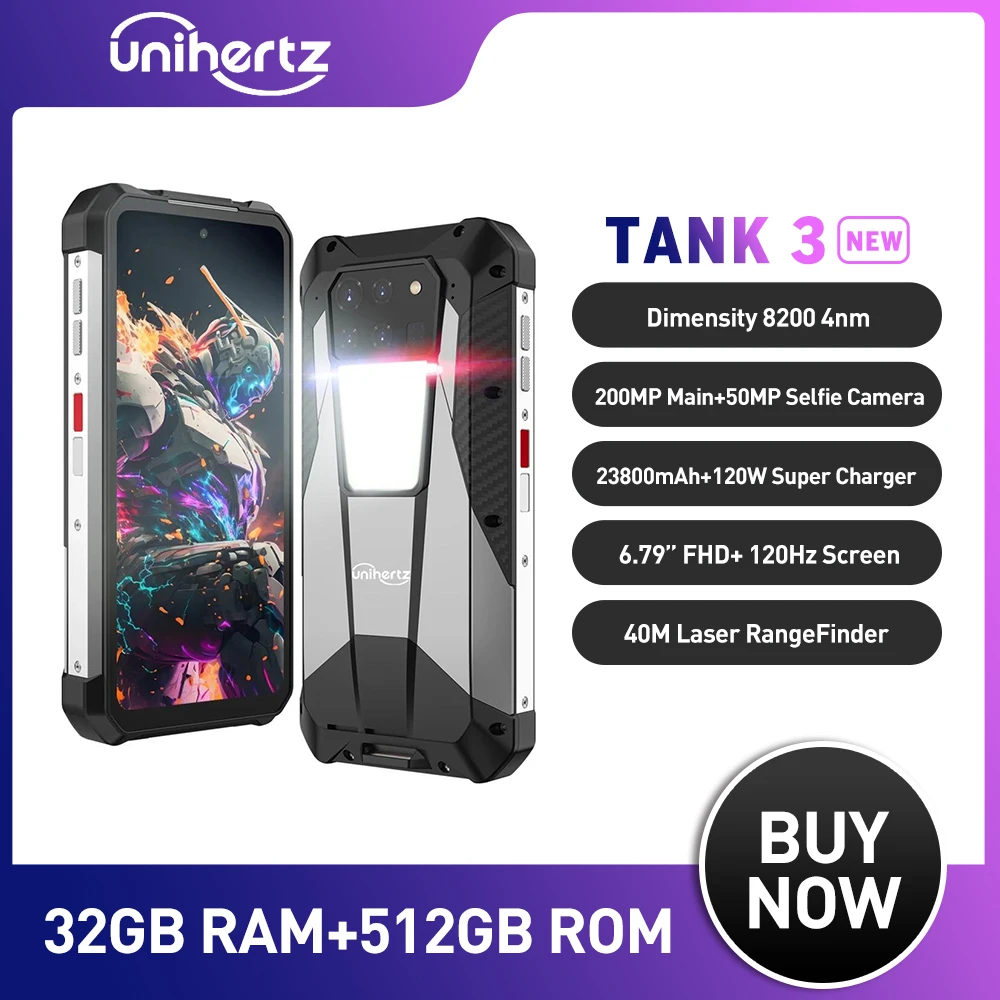 Unihertz Tank 3 8849 120W 5G Водонепроницаемый android 13 32GB 512GB 23800 mAh 6,79 "FHD + 120Hz 200MP Dimensity 8200 дальномер Global
Unihertz Tank 3 8849 120W 5G Водонепроницаемый android 13 32GB 512GB 23800 mAh 6,79 "FHD + 120Hz 200MP Dimensity 8200 дальномер Global