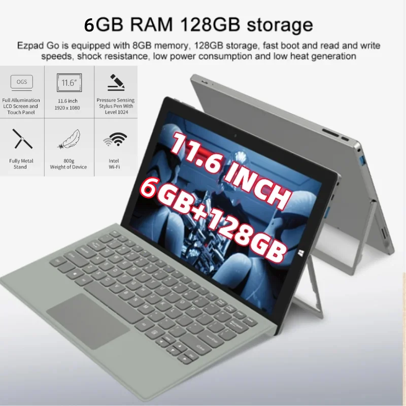 

11.6 Inch 6GB DDR RAM +128GB ROM EZPAD Windows 10 Tablet PC 1920x1080IPS Laptop Intel Celeron N4120 Tablets HDMI-Compatible