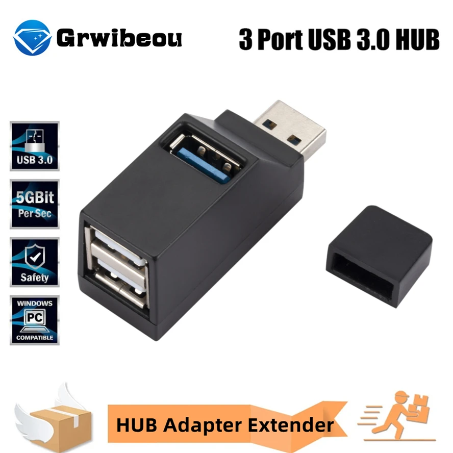 

USB 3.0 HUB Adapter Extender Mini Splitter Box 1 to 3 Ports High Speed USB 2.0 Hub For PC Laptop U Disk Card Reader Accessories