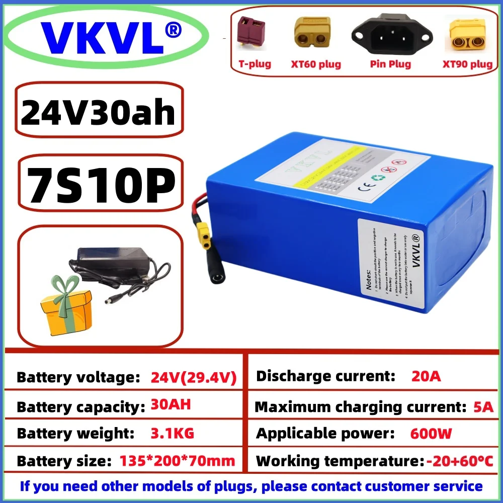 24V30AH XT-60/T plug 18650 rechargeable lithium-ion battery pack, power type lithium battery with built-in BMS protection board
24V30AH XT-60/T plug 18650 rechargeable lithium-ion battery pack, power type lithium battery with built-in BMS protection board