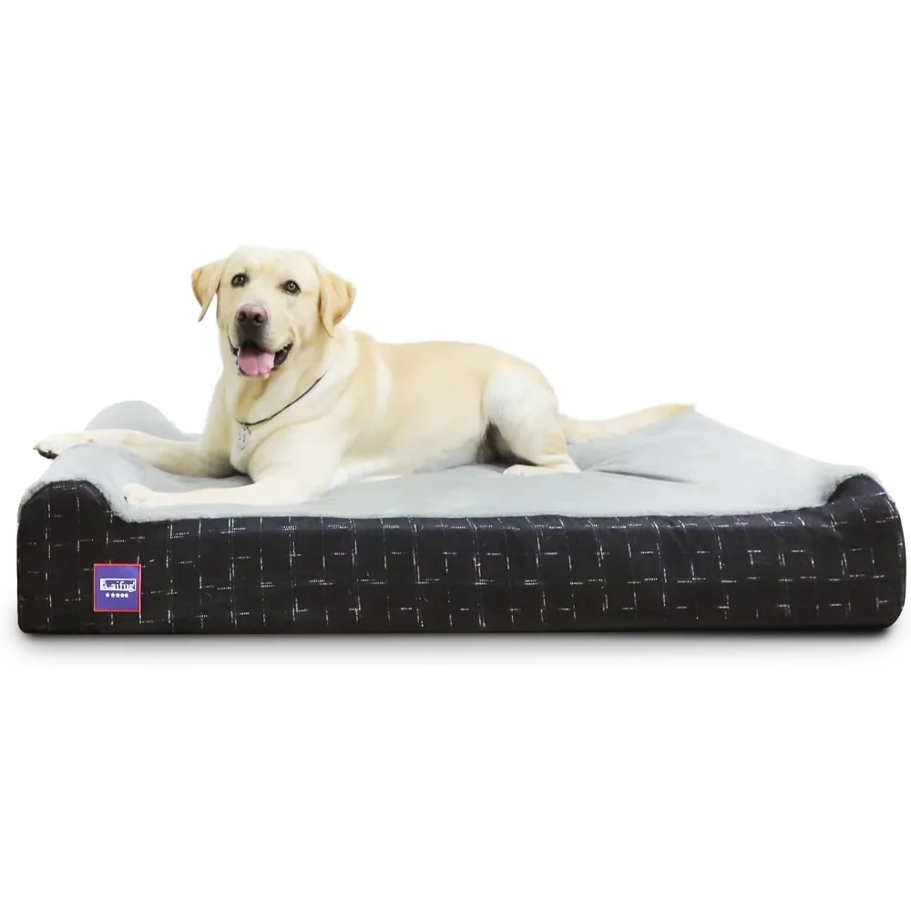 

Очень большая кровать для собаки с подушкой из пены с эффектом памяти, прочная водная подкладка, съемный моющийся чехол, умный дизайн, 50x36x10 дюймов, черный, серый