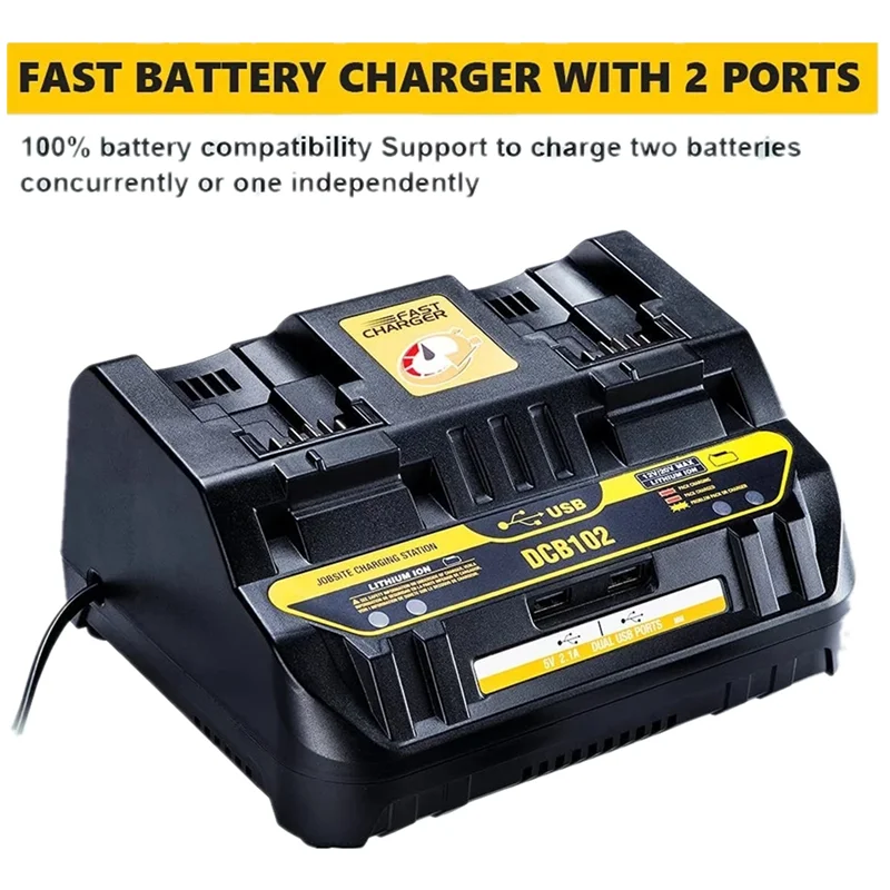 

DCB102 Li-ion Battery Charger with Dual USB Port 4A Fast Charger DCB200 DCB140 For Dewalt 14.4V 18V Battery Charger