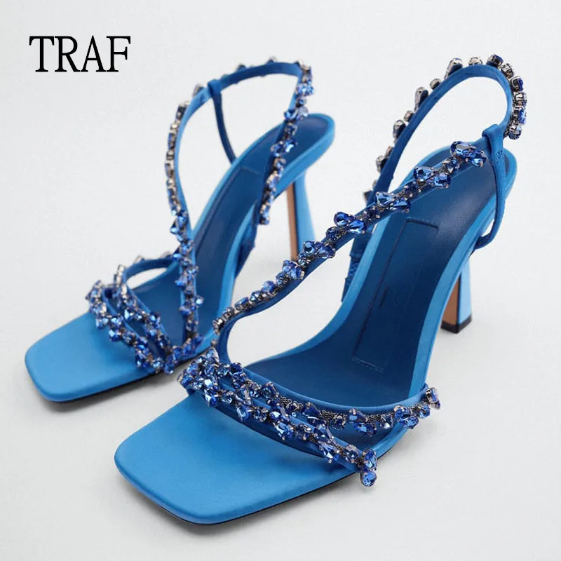 TRAF Summer 2023 Blue Rhinestone Roman High Heels Sandals Woman Party High-heeled Sandals Elegant Women Heeled Shoes Wedding 
TRAF Summer 2023 Blue Rhinestone Roman High Heels Sandals Woman Party High-heeled Sandals Elegant Women Heeled Shoes Wedding