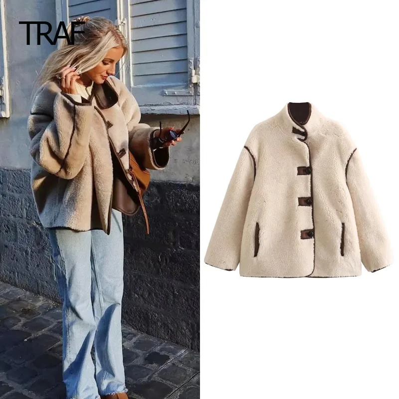 TRAF Women's Bomber Jacket Autumn Winter Cropped Plush Jacket Fluffy Long Sleeve Top New In Outerwear Elegant Warm Female Coats
TRAF Women's Bomber Jacket Autumn Winter Cropped Plush Jacket Fluffy Long Sleeve Top New In Outerwear Elegant Warm Female Coats