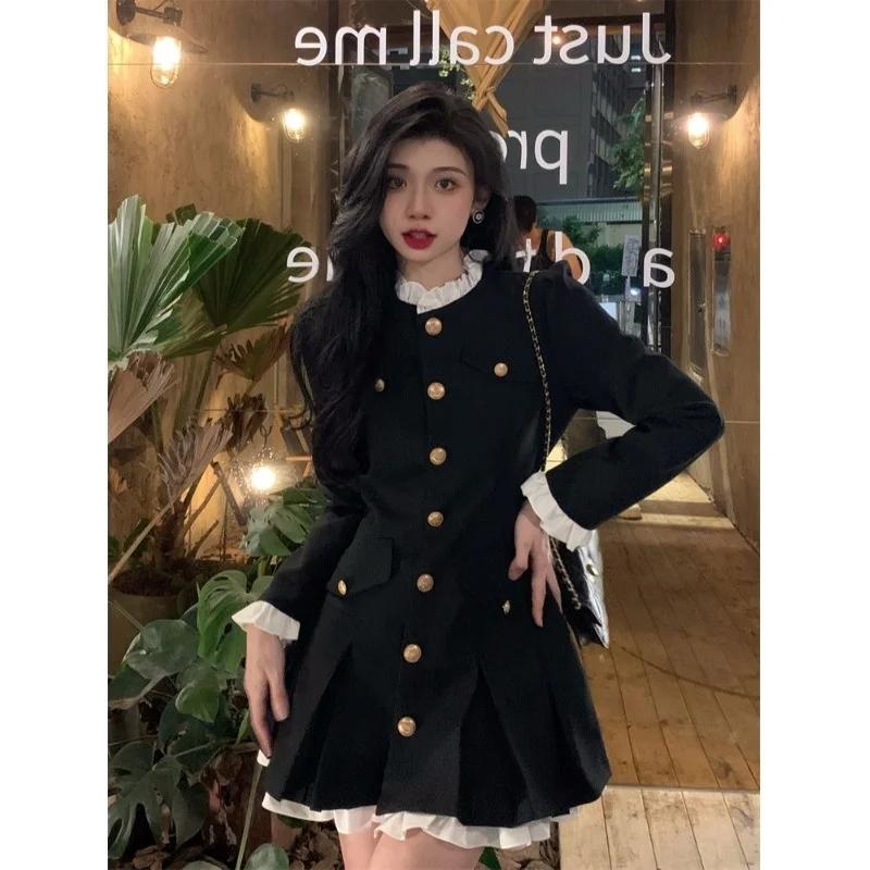 Splicing Ruffled Vestidos Elegant Single-breasted Suit Contrast Color Dress Women Autumn Slim Waist Pleated Dress Women
Splicing Ruffled Vestidos Elegant Single-breasted Suit Contrast Color Dress Women Autumn Slim Waist Pleated Dress Women
