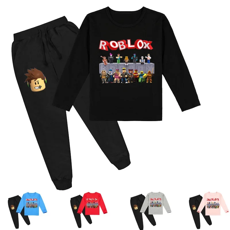

Лидер продаж! Весенне-осенний комплект ROBLOX из футболки с длинным рукавом и брюк для детей среднего и старшего возраста, мальчиков и девочек