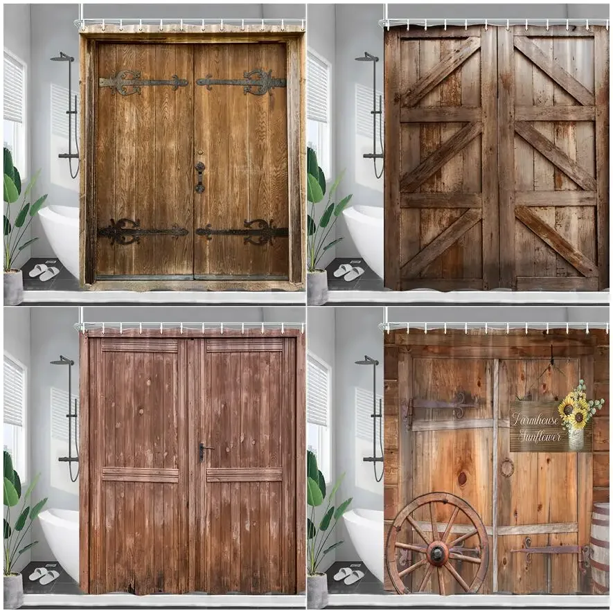 Rustic Farm Barn Door Shower Curtains Vintage Wood Plank Wheel Sunflower Polyester Fabric Bathroom Decor Bath Curtain with Hooks
Rustic Farm Barn Door Shower Curtains Vintage Wood Plank Wheel Sunflower Polyester Fabric Bathroom Decor Bath Curtain with Hooks