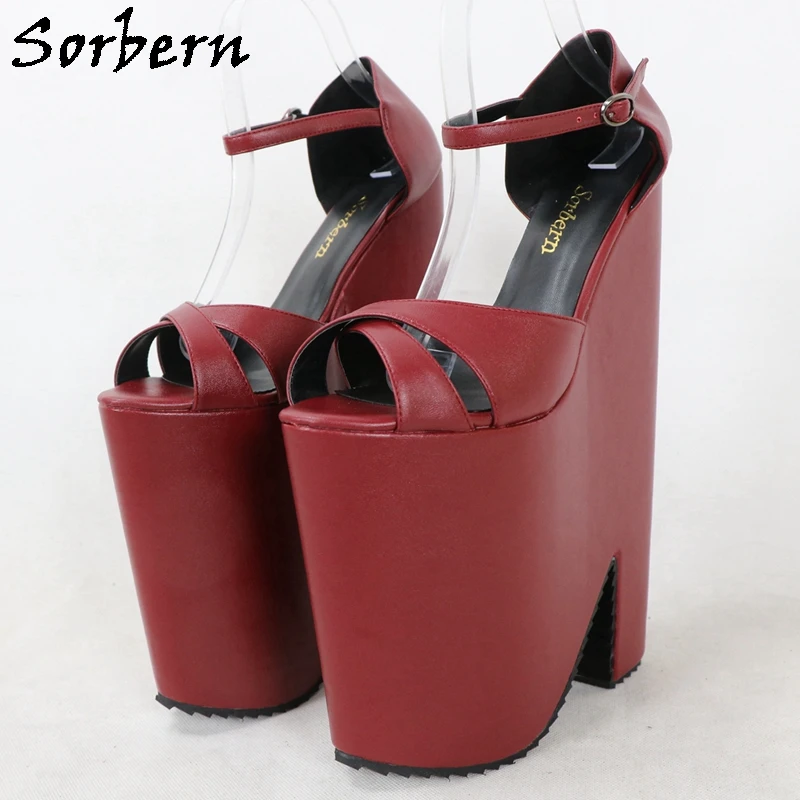 

Sorbern 27cm Block High Heel Sandals Women Drag Queen Fetish Platform Cross Strap Sandal Size EU33-48 Custom Colors