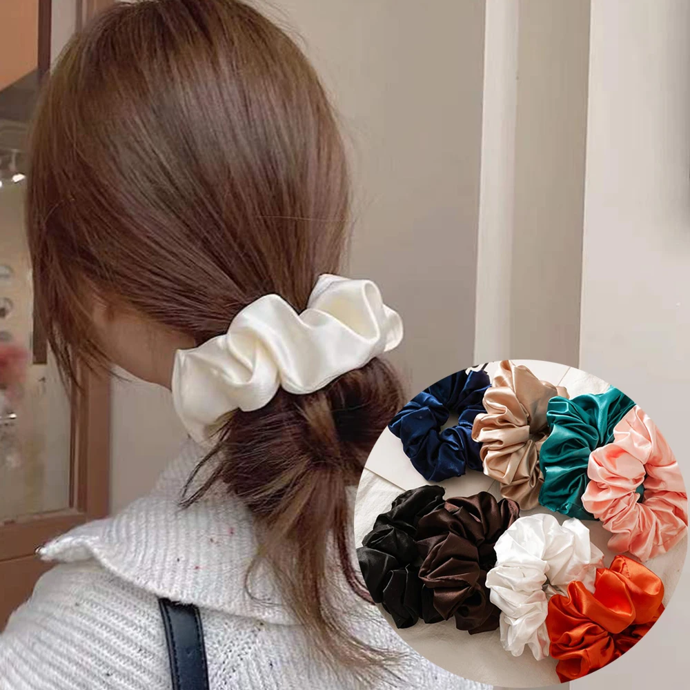 

Korea Silk Scrunchie Elastic Hair Bands Solid Color Fashion Bow Headband Ponytail Holder Hair Ties Ropes Girs Hair Accessoires