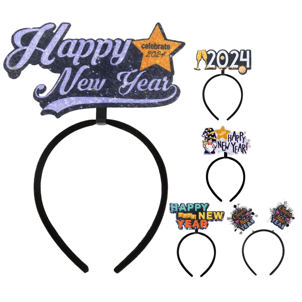 

5pcs New Year Party Headbands Delicate Hair Hoops 2024 Hair Clasp Headbands