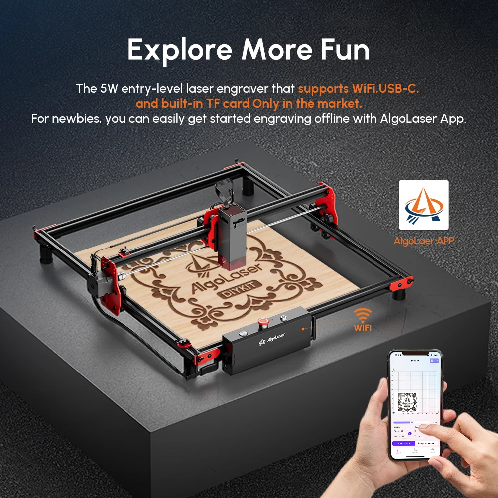 Algolaser DIY Kit Laser Engraver Cutter with Wifi Offline APP Control Speed 40*40cm Work Size for Wood Acrylic Business Machine
Algolaser DIY Kit Laser Engraver Cutter with Wifi Offline APP Control Speed 40*40cm Work Size for Wood Acrylic Business Machine
