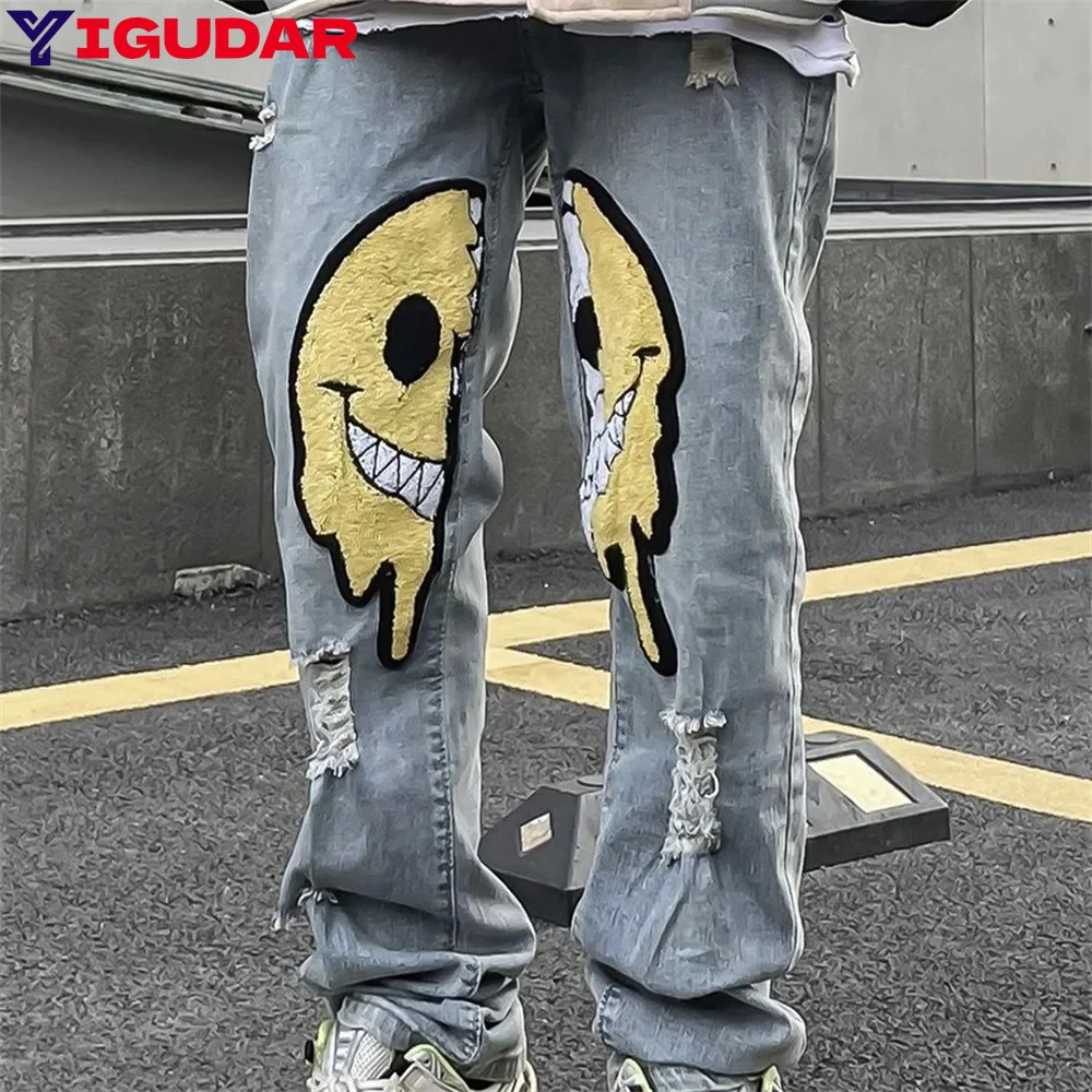 

ZN Irregular Ripped Hole Jeans men Denim Pant Woman Man pants Straight Baggy boyfriend y2k Punk Kpop Harajuku Streetwear Hip Hop